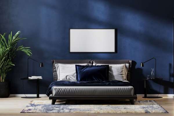Accentuate With A Midnight Blue Bed Back Wall