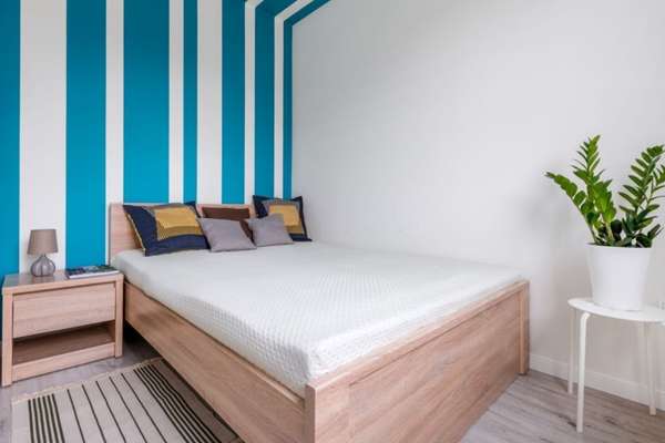Blue & White Striped Bedroom Walls