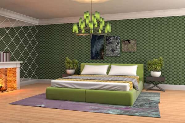 Create A Statement Ceiling in Dark Green Carpet Bedroom