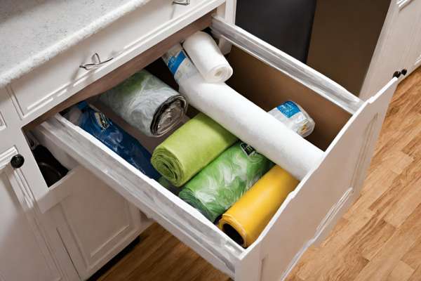 Add A Paper Towel Cabinet Inside Your Trash Bin Drawer

