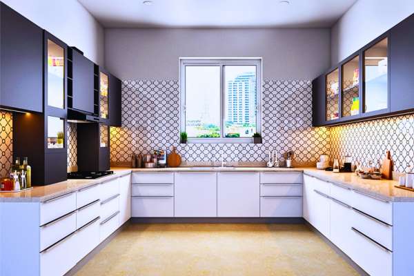 U-shaped Kitchen With White Cabinets