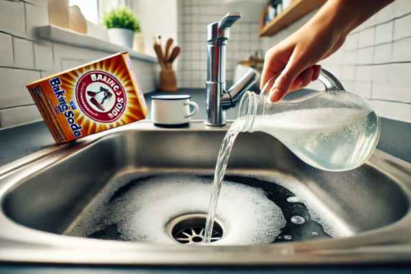 Flushing the Drain with Baking Soda and Vinegar