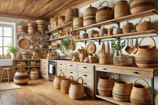 Baskets and Woven Accents for Texture What Decor To Put Above Kitchen Cabinets