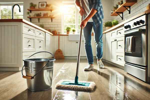 Rinse (If Needed) Clean Kitchen Floor